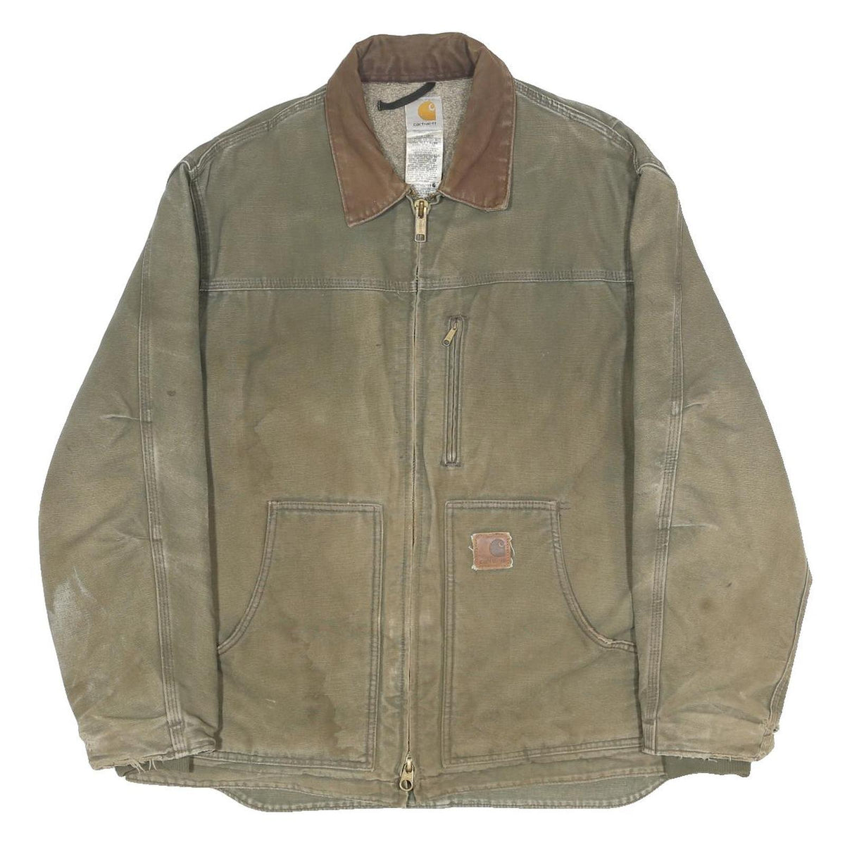 CARHARTT Mens Brown & Olive Workwear Jacket L Cotton Durable Plain Zip Closure