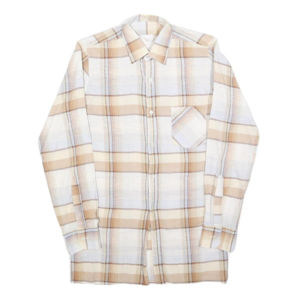 CLUB Mens Beige & Cream Check Shirt S Cotton Blend Casual Long Sleeve