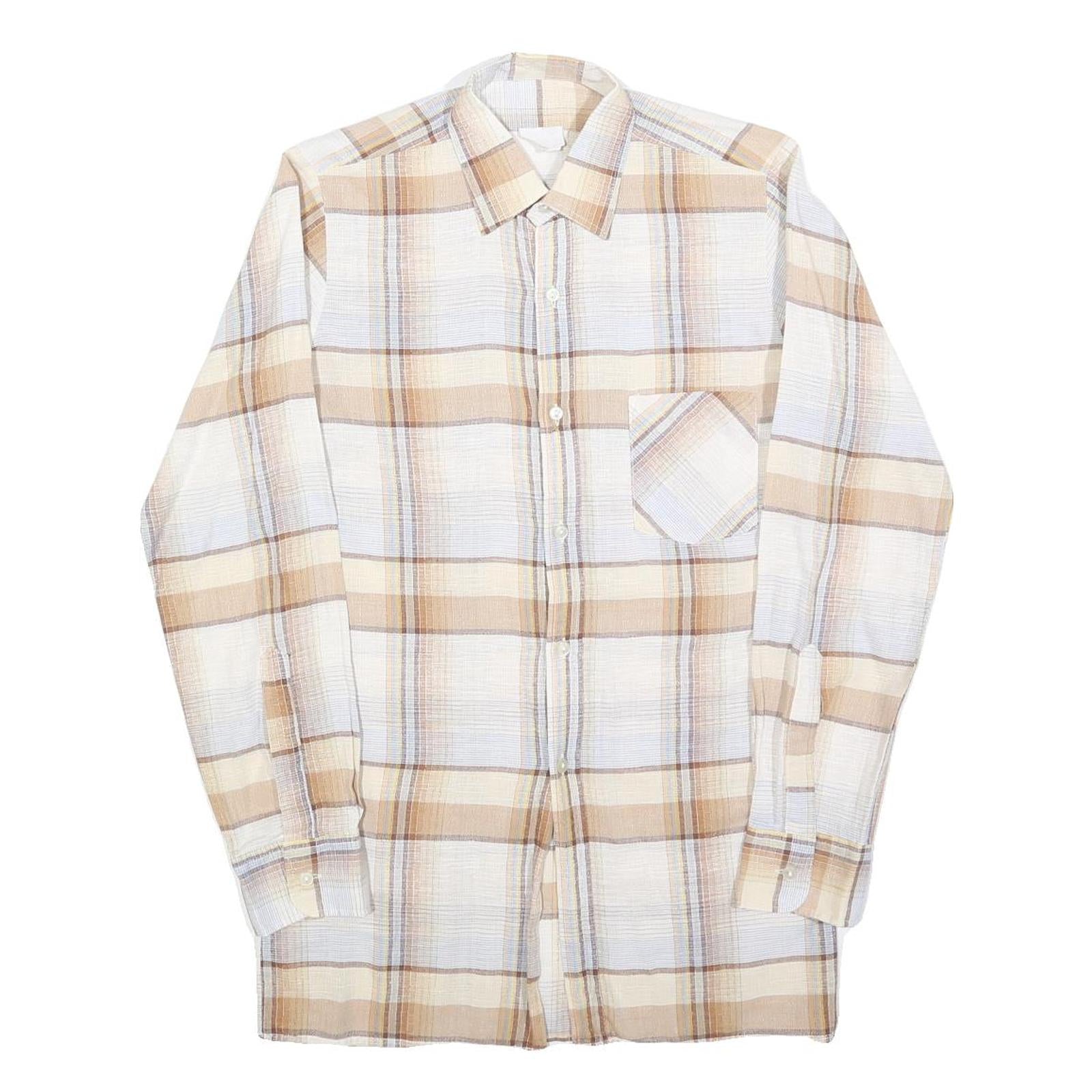 CLUB Mens Beige & Cream Check Shirt S Cotton Blend Casual Long Sleeve