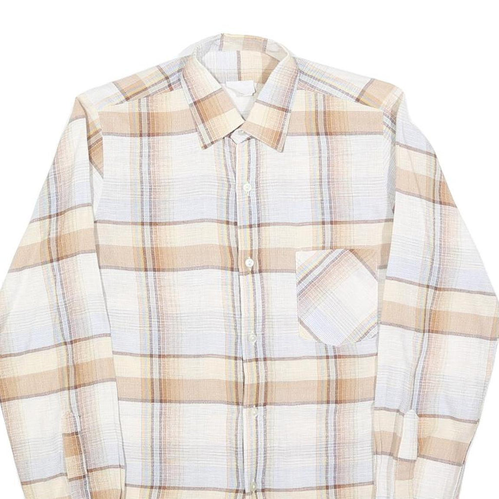 CLUB Mens Beige & Cream Check Shirt S Cotton Blend Casual Long Sleeve