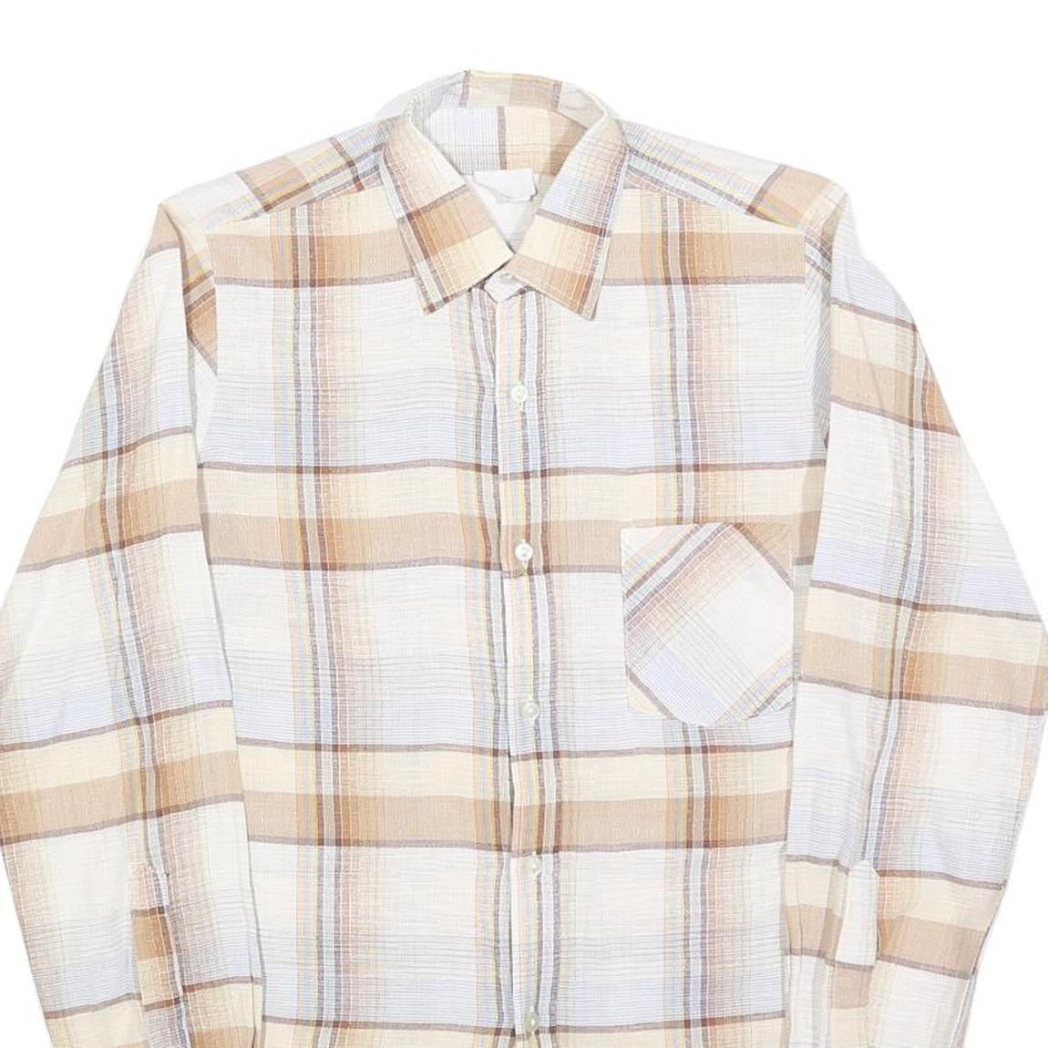 CLUB Mens Beige & Cream Check Shirt S Cotton Blend Casual Long Sleeve