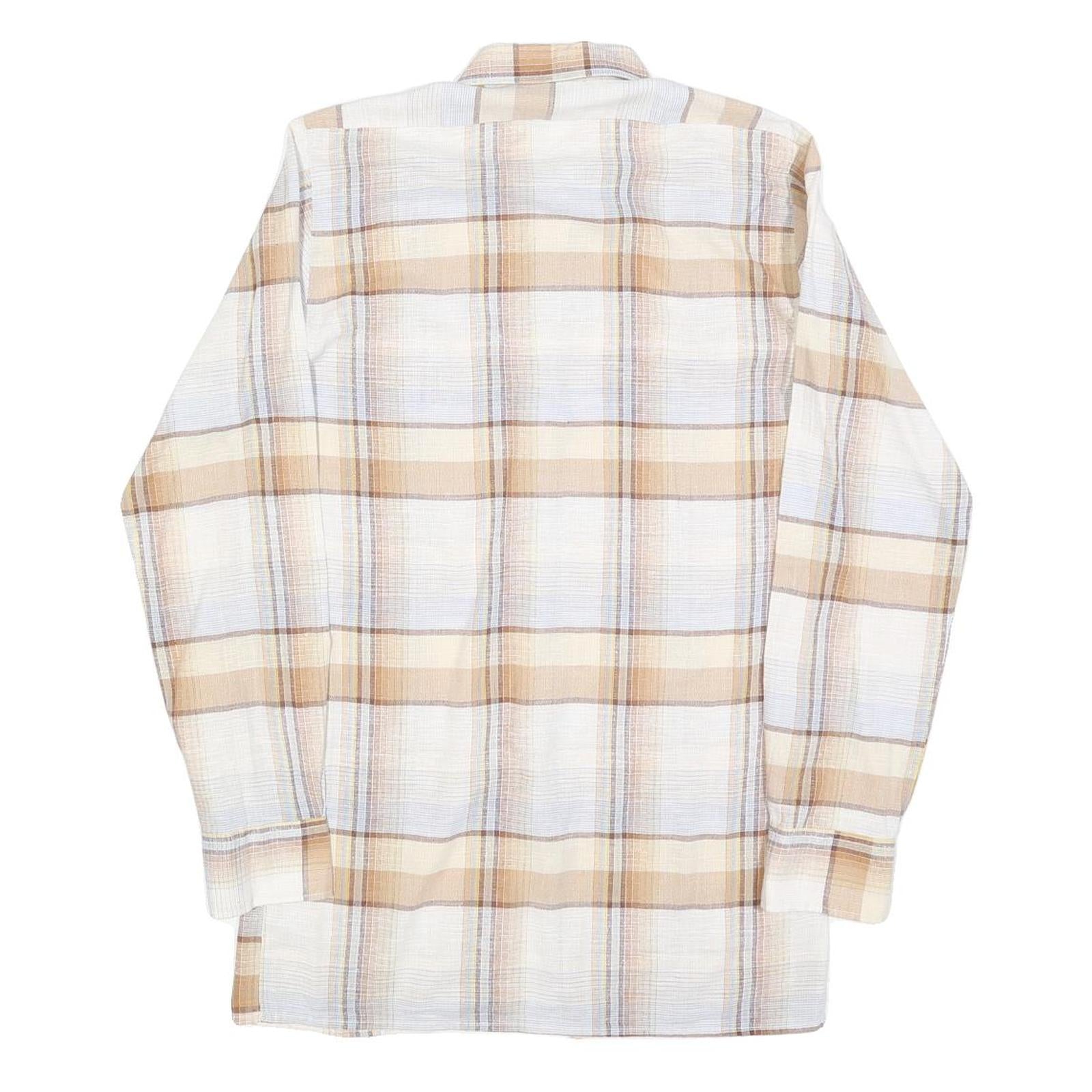 CLUB Mens Beige & Cream Check Shirt S Cotton Blend Casual Long Sleeve