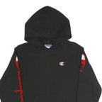 CHAMPION Womens Black Pullover Hoodie L Logo Print Cotton Blend Casual
