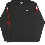 CHAMPION Womens Black Pullover Hoodie L Logo Print Cotton Blend Casual