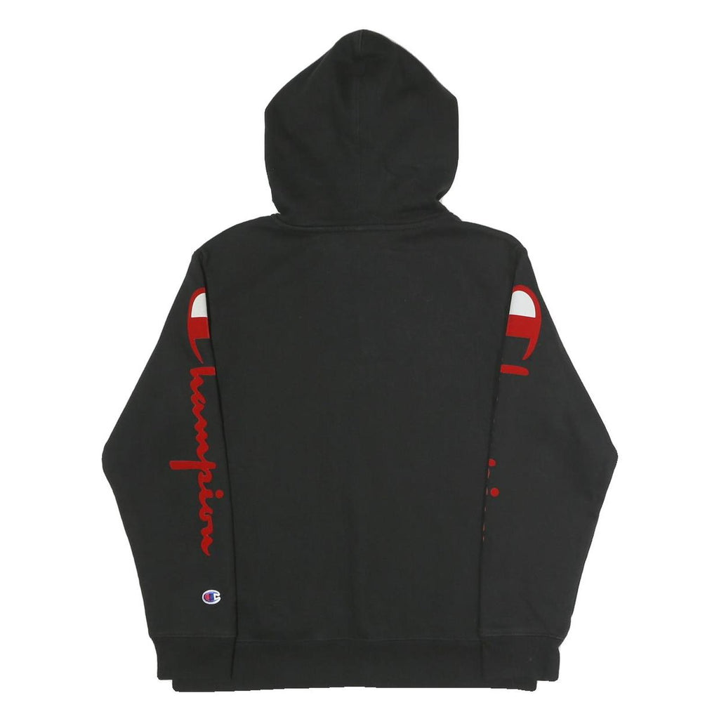 CHAMPION Womens Black Pullover Hoodie L Logo Print Cotton Blend Casual