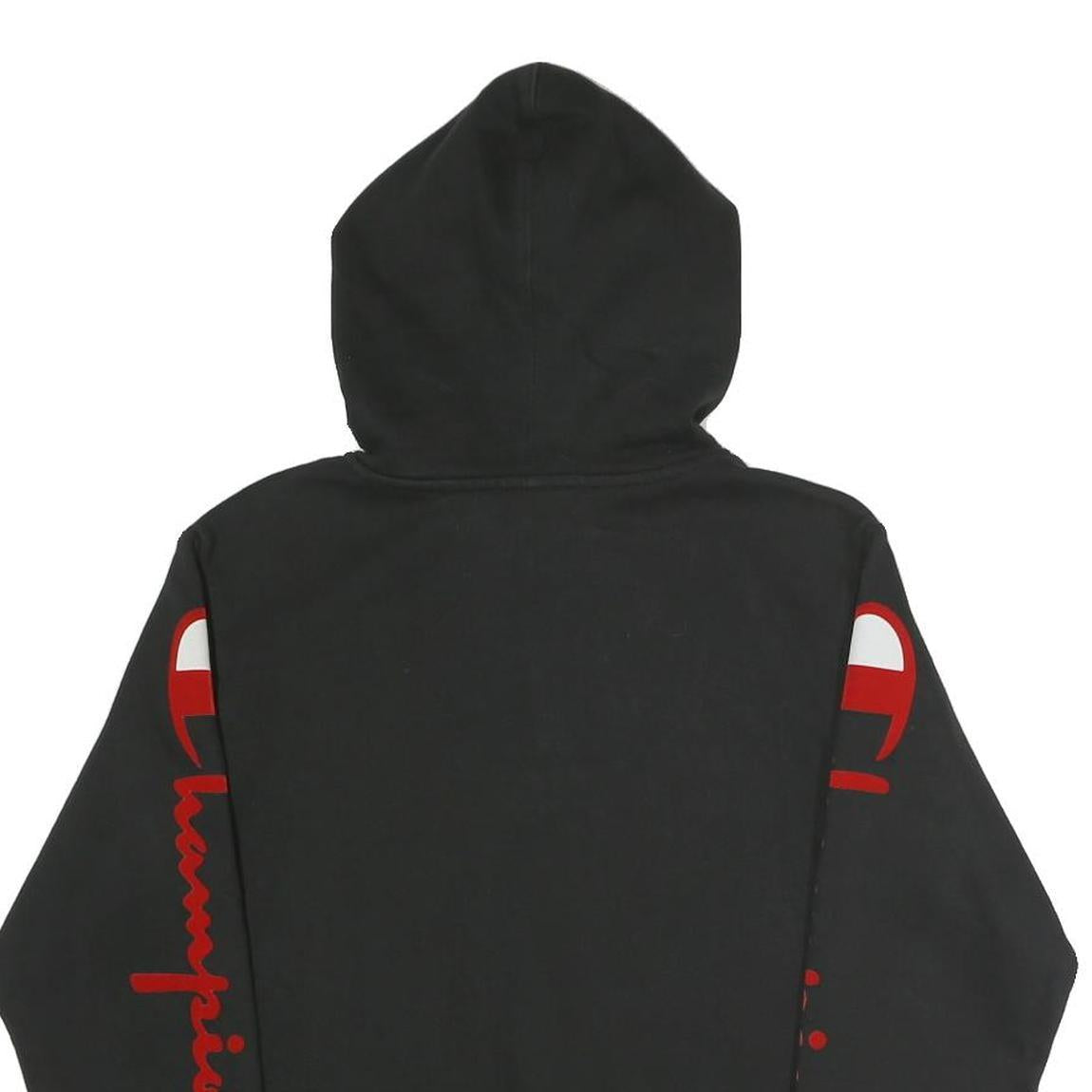 CHAMPION Womens Black Pullover Hoodie L Logo Print Cotton Blend Casual