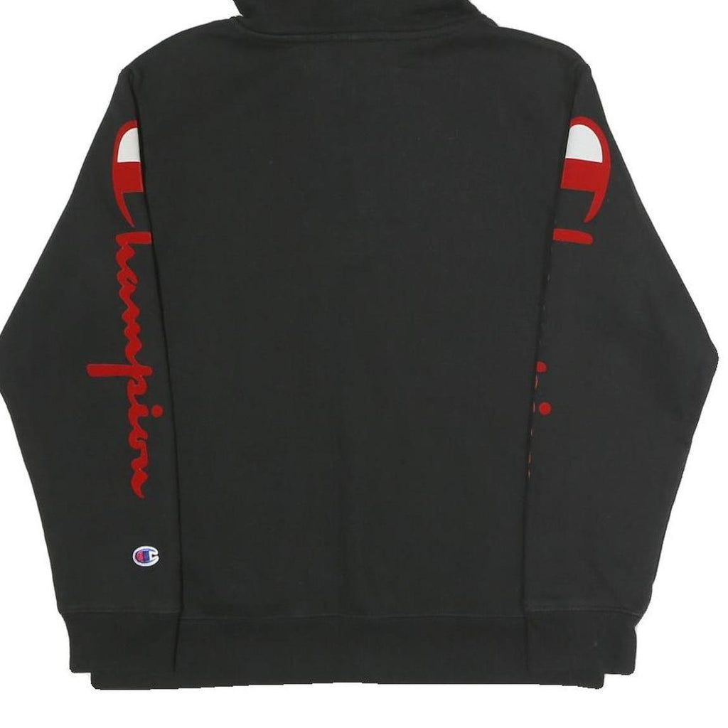 CHAMPION Womens Black Pullover Hoodie L Logo Print Cotton Blend Casual