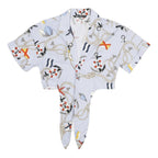 ZARA Womens Blue Printed Shirt Short Sleeve Collared S Nautical Motif