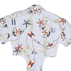 ZARA Womens Blue Printed Shirt Short Sleeve Collared S Nautical Motif