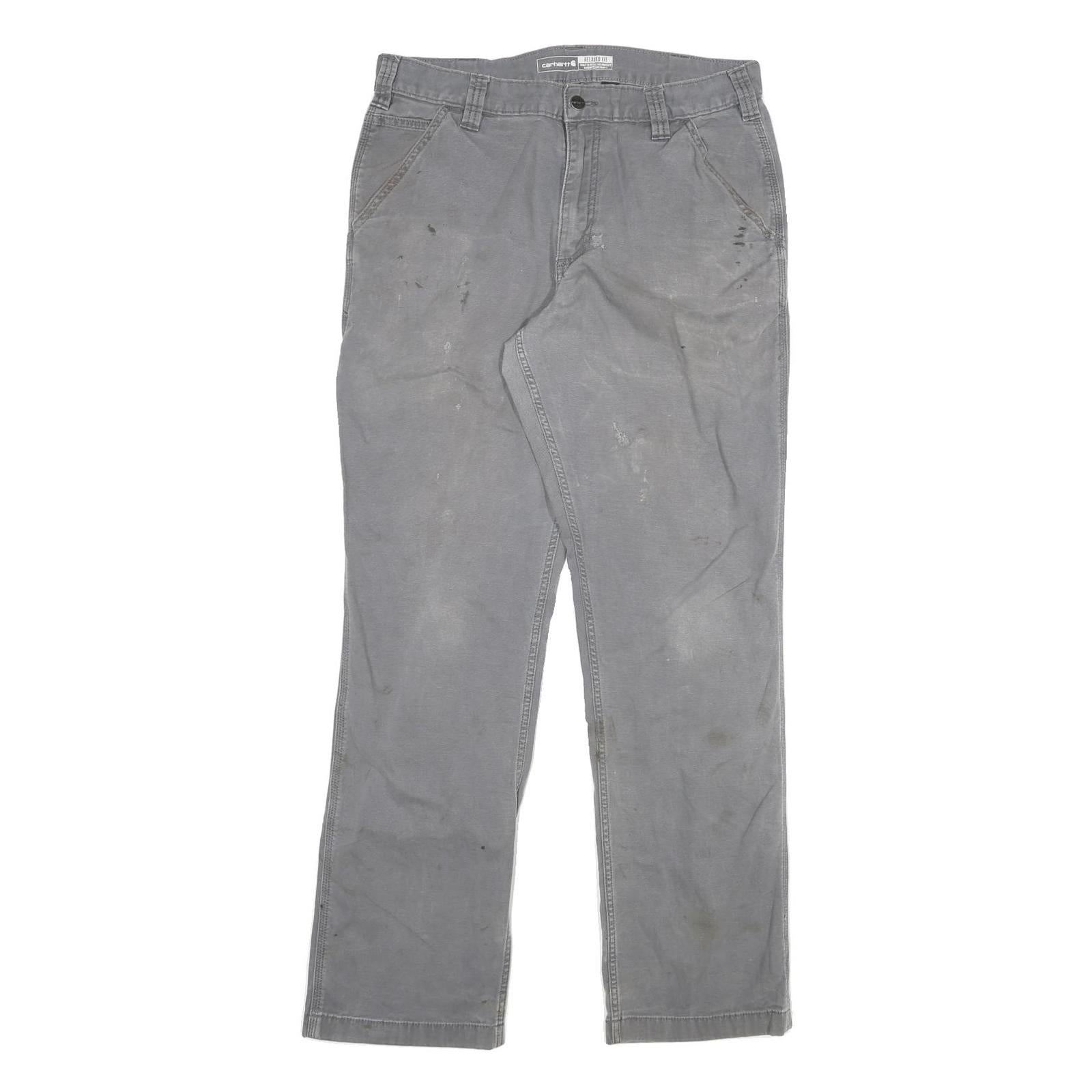 CARHARTT Mens Cotton Blend Grey Relaxed Straight Trousers W34 L31 Workwear