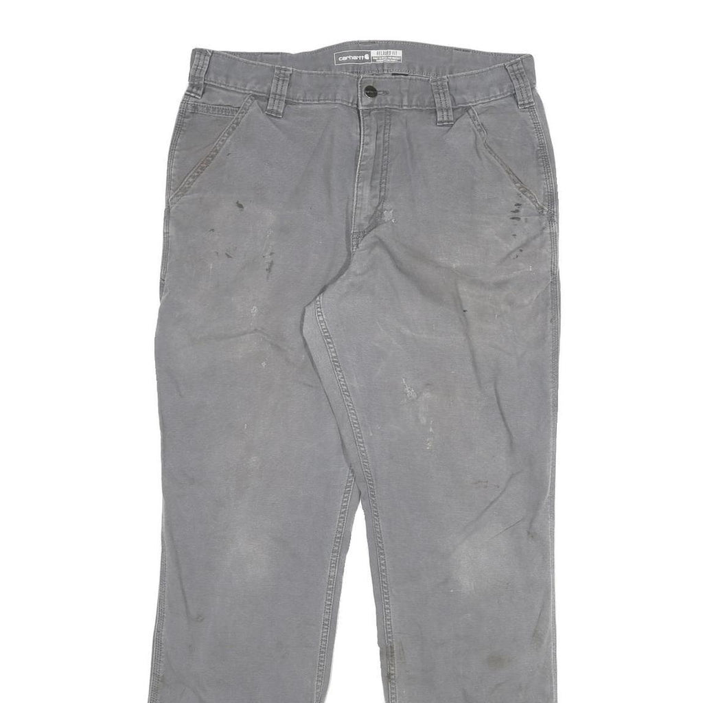 CARHARTT Mens Cotton Blend Grey Relaxed Straight Trousers W34 L31 Workwear
