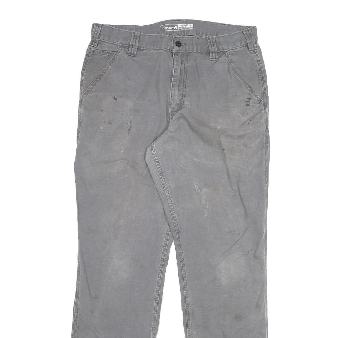 CARHARTT Mens Cotton Blend Grey Relaxed Straight Trousers W34 L31 Workwear