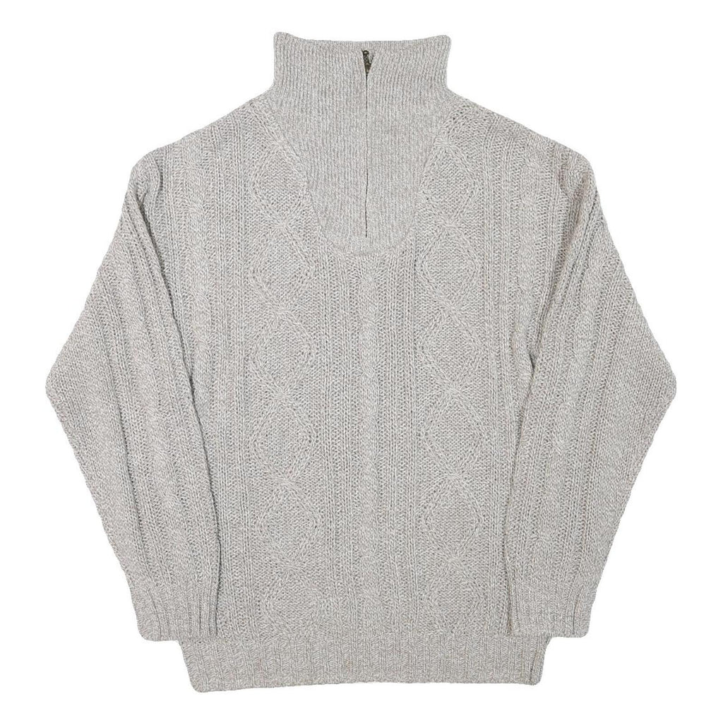 Mens Grey Chunky Knit Zip Neck Patterned Acrylic Blend Jumper L Casual Warm