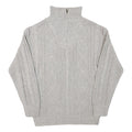 Mens Grey Chunky Knit Zip Neck Patterned Acrylic Blend Jumper L Casual Warm