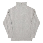 Mens Grey Chunky Knit Zip Neck Patterned Acrylic Blend Jumper L Casual Warm
