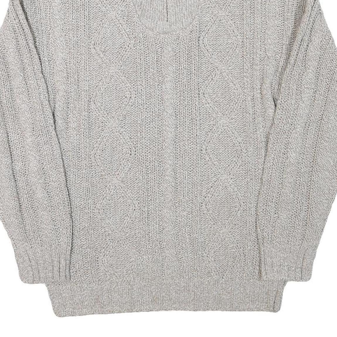 Mens Grey Chunky Knit Zip Neck Patterned Acrylic Blend Jumper L Casual Warm