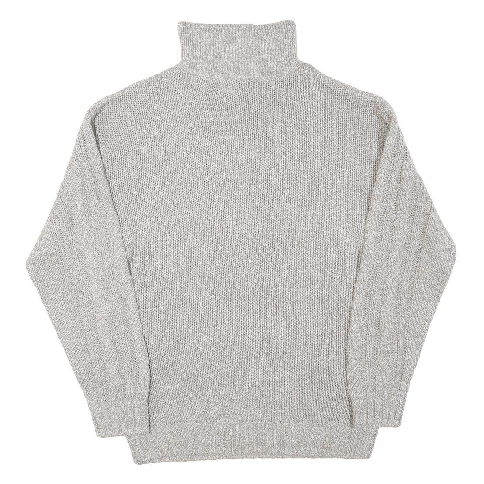 Mens Grey Chunky Knit Zip Neck Patterned Acrylic Blend Jumper L Casual Warm