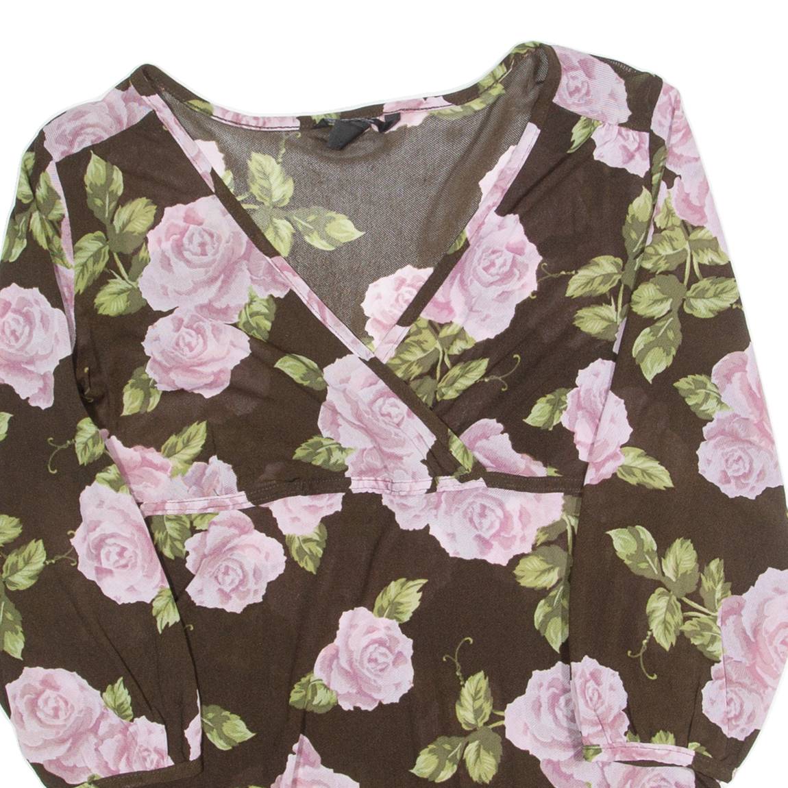 H&M MAMA Maternity Womens Printed Top Brown V-Neck 3/4 Sleeve Floral M