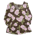 H&M MAMA Maternity Womens Printed Top Brown V-Neck 3/4 Sleeve Floral M