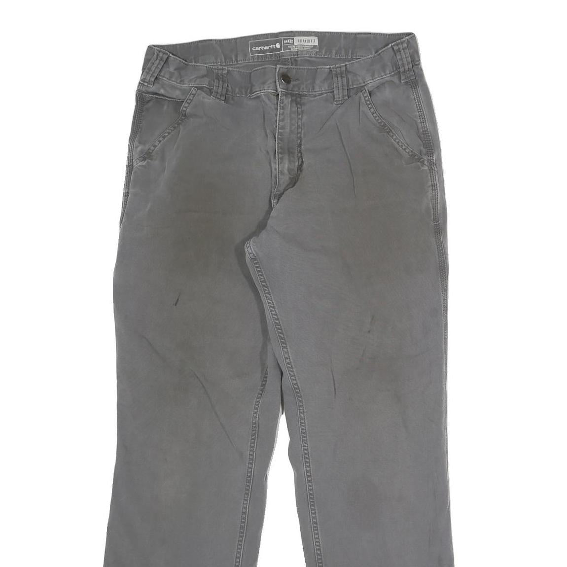 CARHARTT Mens Regular Fit Grey Cotton Blend Button Trousers W34 L30 Workwear