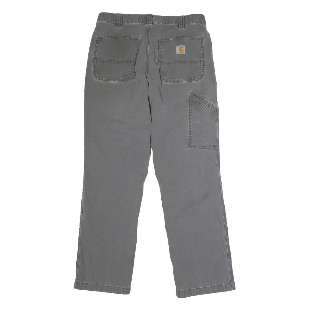 CARHARTT Mens Regular Fit Grey Cotton Blend Button Trousers W34 L30 Workwear