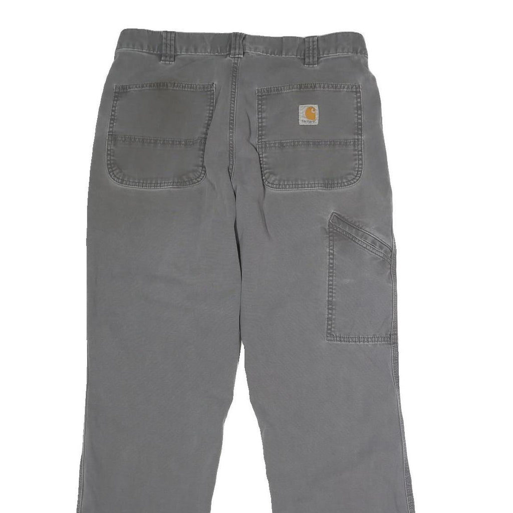 CARHARTT Mens Regular Fit Grey Cotton Blend Button Trousers W34 L30 Workwear