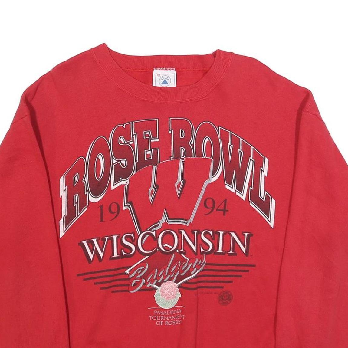 DELTA Mens Red Wisconsin Rose Bowl Crew Neck XL Sweatshirt Vintage Sportswear