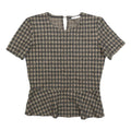 ZARA WOMAN Womens Beige & Black Checked Peplum Short Sleeve Round Neck Top M
