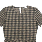 ZARA WOMAN Womens Beige & Black Checked Peplum Short Sleeve Round Neck Top M
