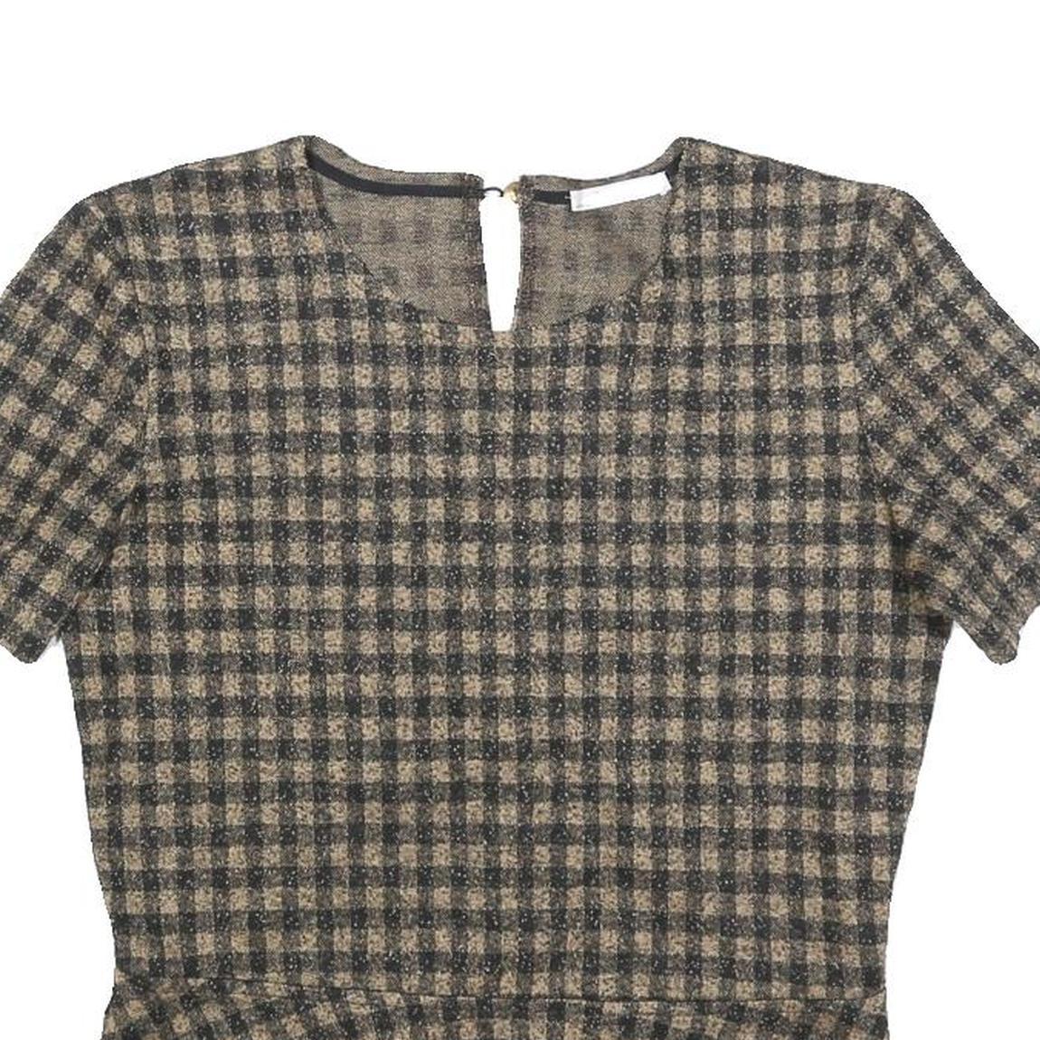 ZARA WOMAN Womens Beige & Black Checked Peplum Short Sleeve Round Neck Top M