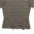 ZARA WOMAN Womens Beige & Black Checked Peplum Short Sleeve Round Neck Top M