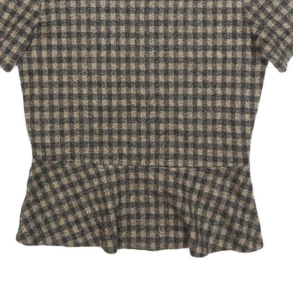 ZARA WOMAN Womens Beige & Black Checked Peplum Short Sleeve Round Neck Top M