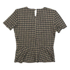 ZARA WOMAN Womens Beige & Black Checked Peplum Short Sleeve Round Neck Top M