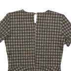 ZARA WOMAN Womens Beige & Black Checked Peplum Short Sleeve Round Neck Top M