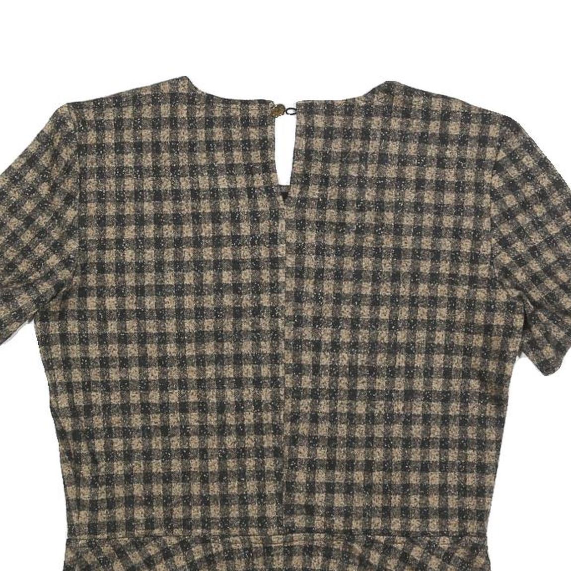 ZARA WOMAN Womens Beige & Black Checked Peplum Short Sleeve Round Neck Top M