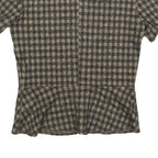 ZARA WOMAN Womens Beige & Black Checked Peplum Short Sleeve Round Neck Top M