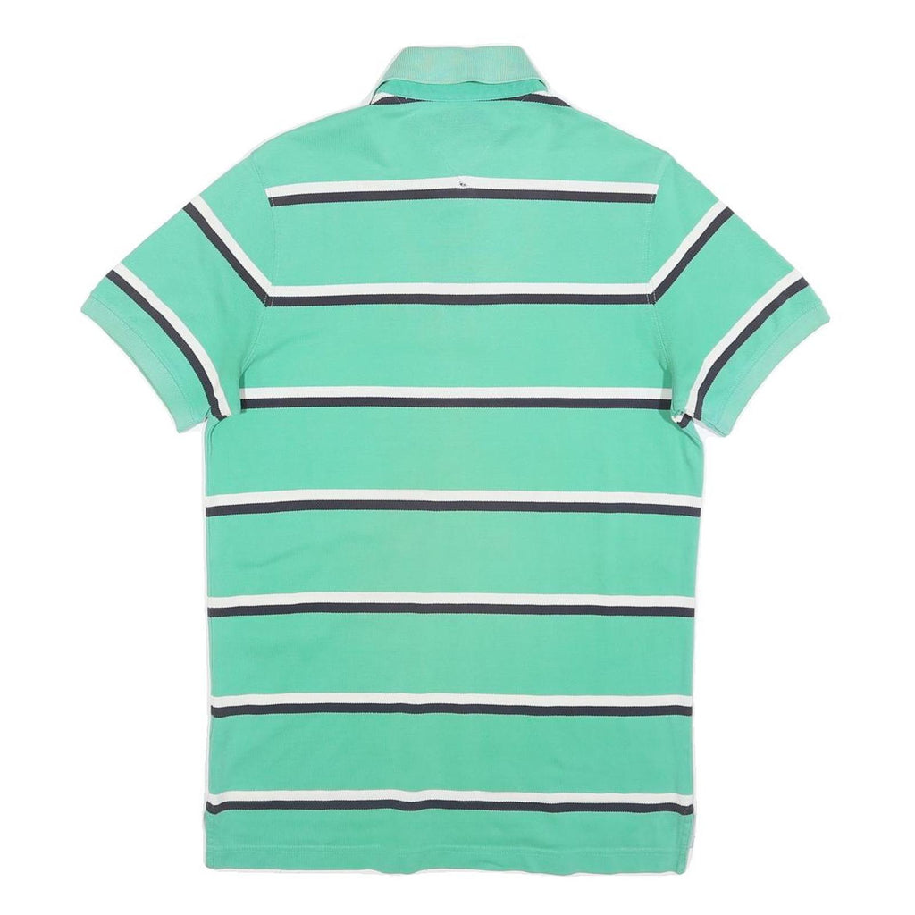 TOMMY HILFIGER Mens Green & White Striped Short Sleeve Polo Shirt M Cotton Blend