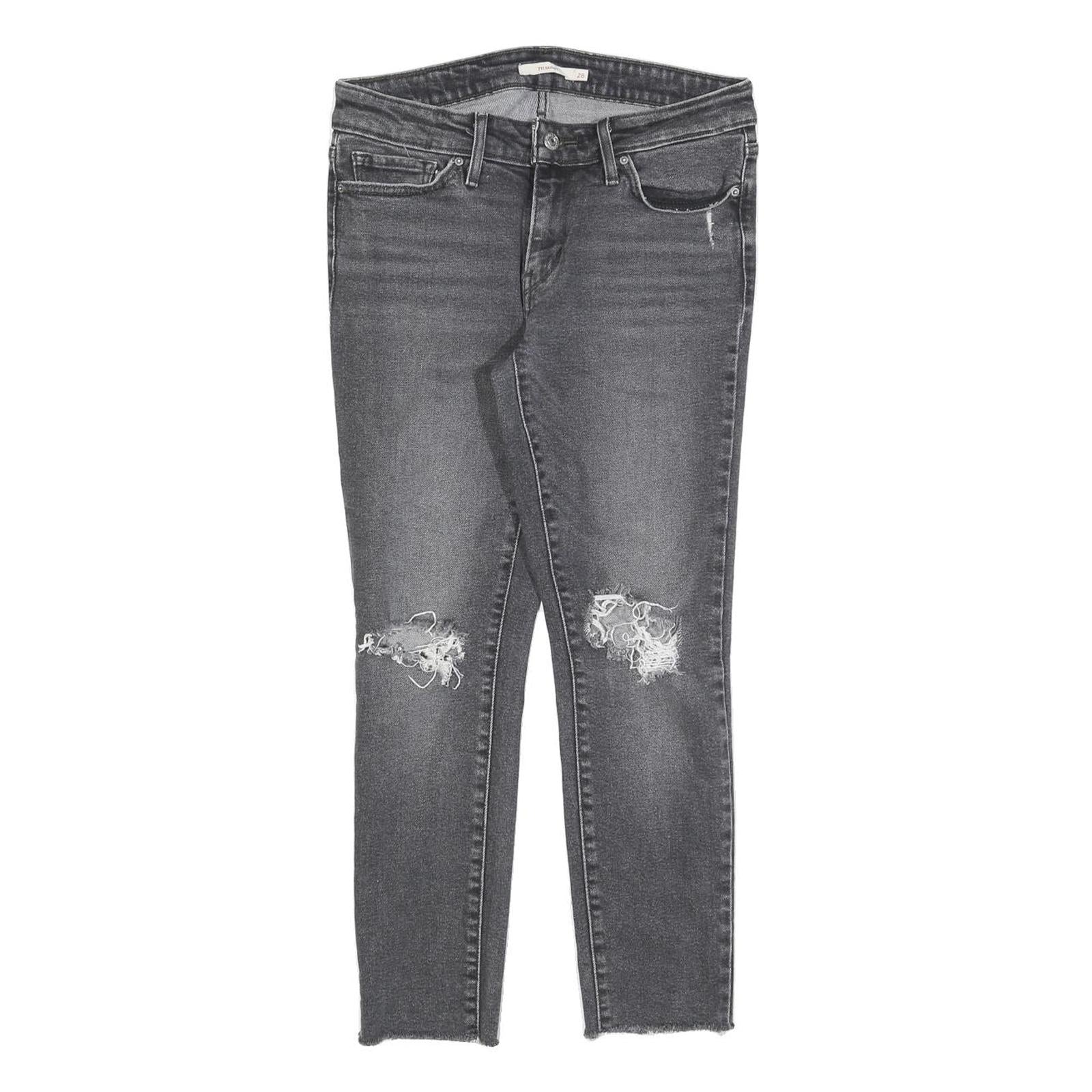 LEVI'S 711 Womens Jeans Grey Slim Skinny Denim Rinse W28 L25 Distressed