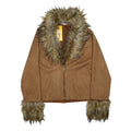 DONNA BELLA Womens Brown Faux Fur Collar Zip Jacket M Viscose Blend Warm Stylish