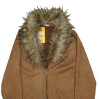 DONNA BELLA Womens Brown Faux Fur Collar Zip Jacket M Viscose Blend Warm Stylish