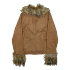 DONNA BELLA Womens Brown Faux Fur Collar Zip Jacket M Viscose Blend Warm Stylish