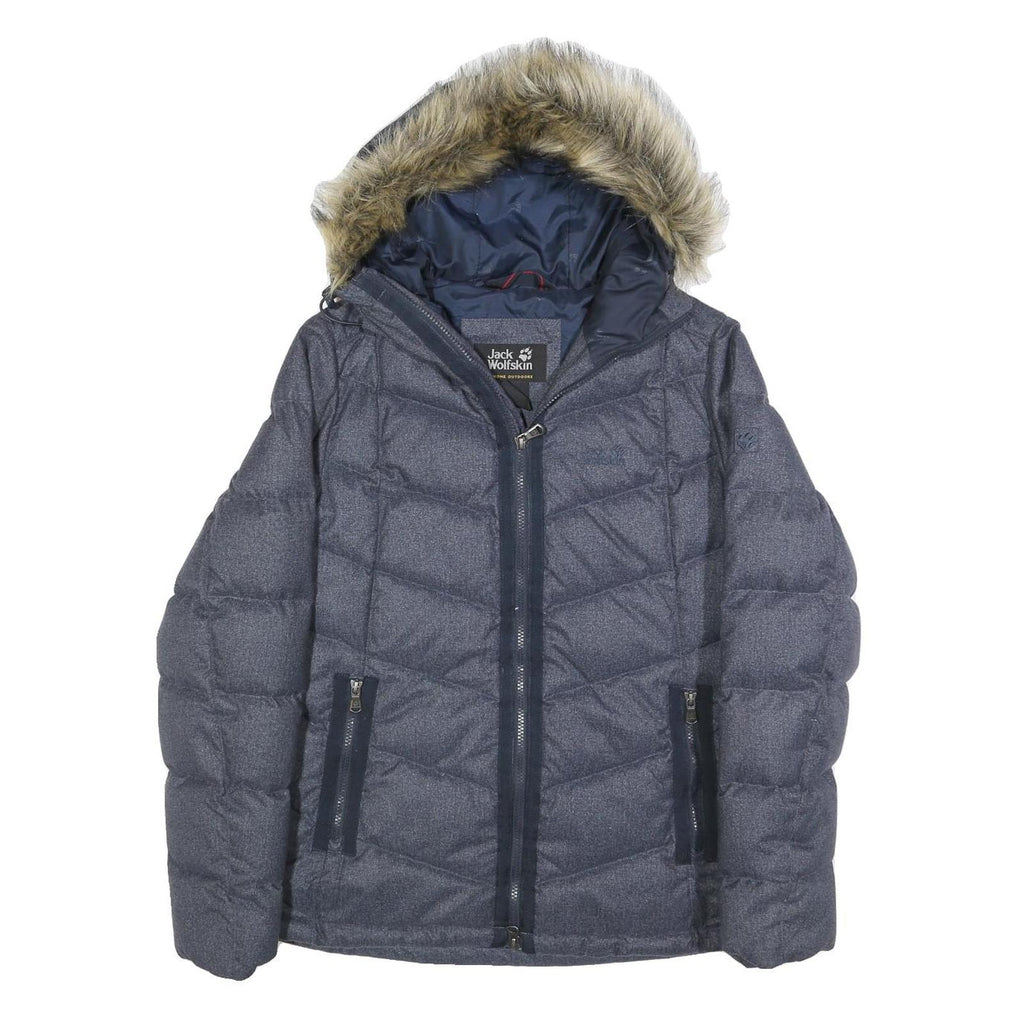 JACK WOLFSKIN Womens Blue Denim Outdoor Jacket UK 12 Polyester Blend Puffer Zip