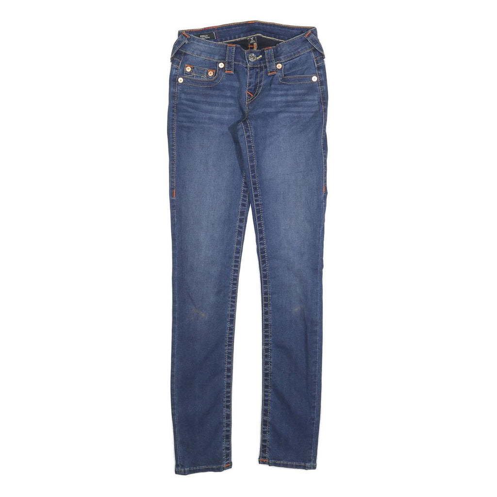 TRUE RELIGION Womens Slim Blue Denim Jeans W25 L31 Classic Cotton Blend Zip