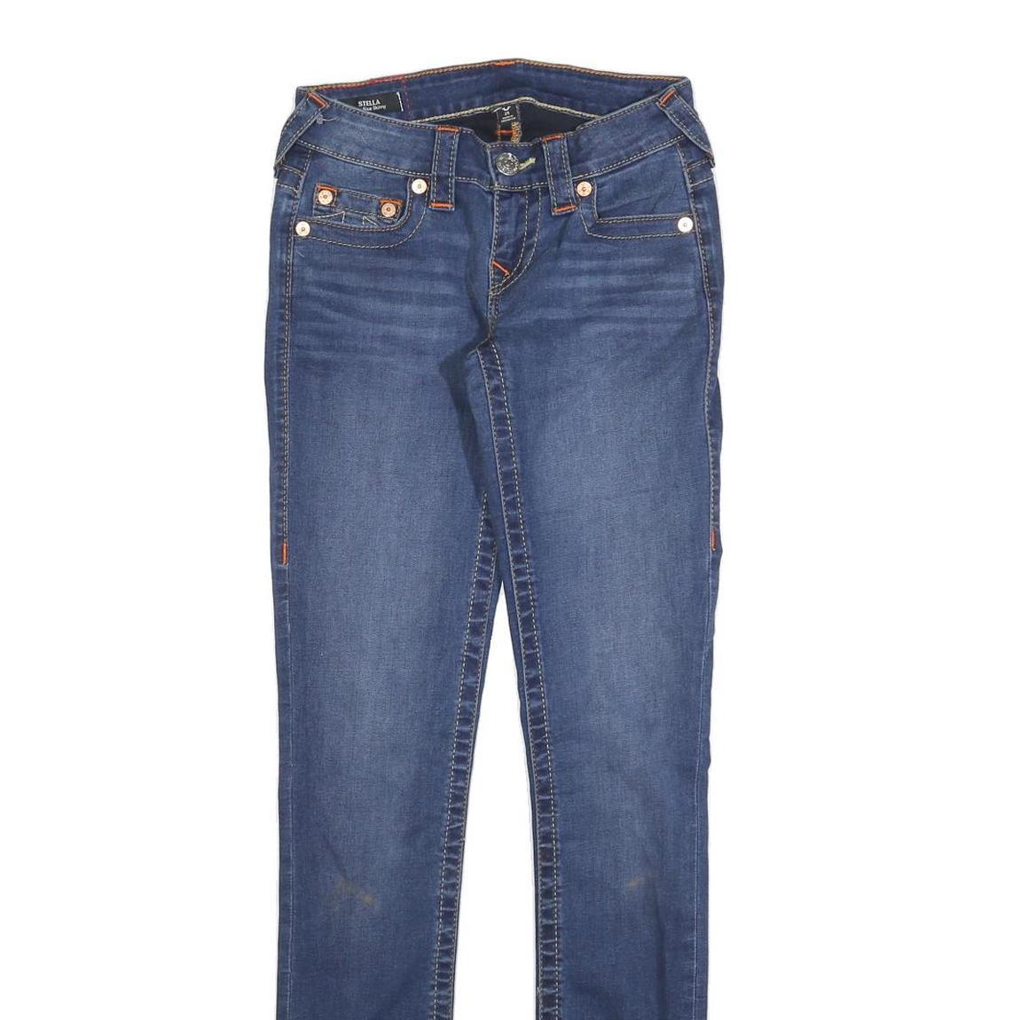 TRUE RELIGION Womens Slim Blue Denim Jeans W25 L31 Classic Cotton Blend Zip