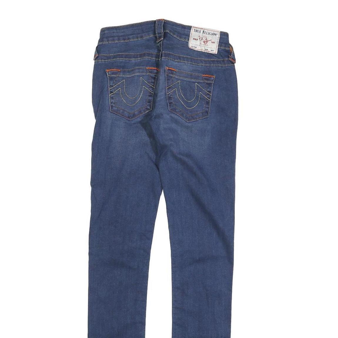 TRUE RELIGION Womens Slim Blue Denim Jeans W25 L31 Classic Cotton Blend Zip