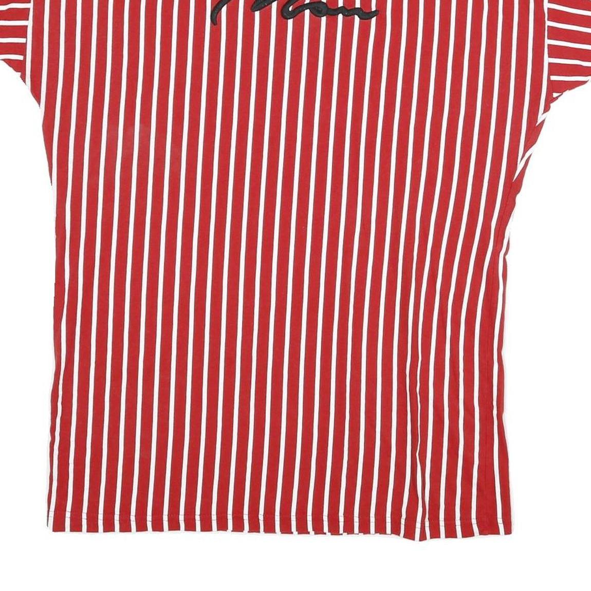 CATCH Mens Red & White Striped Graphic T-Shirt S Short Sleeve Crew Neck Casual
