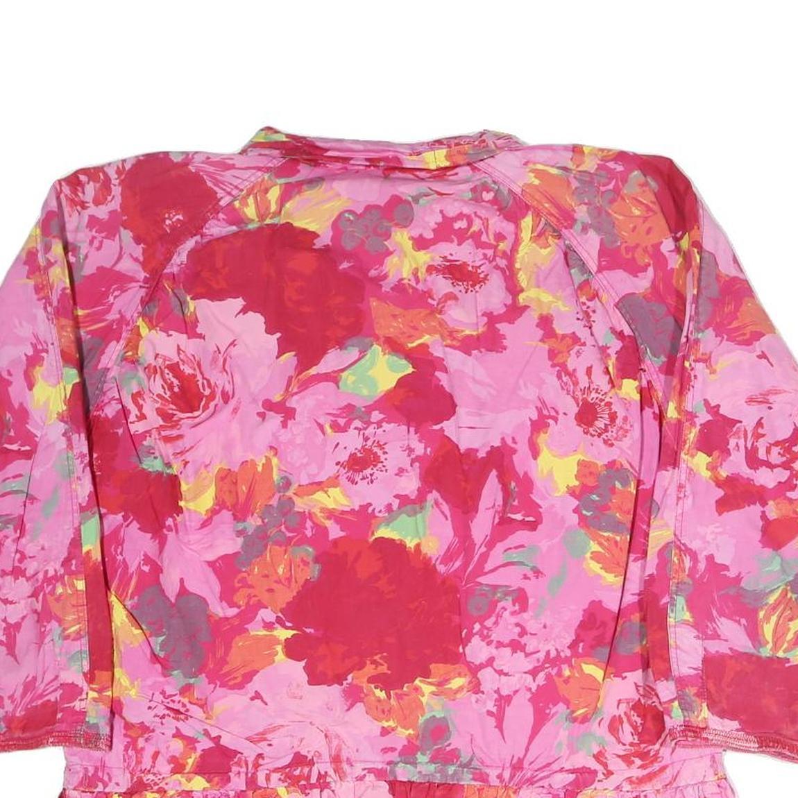 Womens Pink Floral Print Zip Jacket L Polyester Blend Lightweight Casual