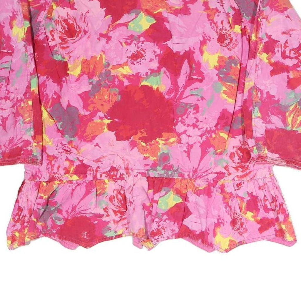 Womens Pink Floral Print Zip Jacket L Polyester Blend Lightweight Casual