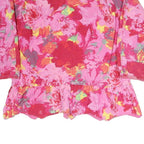 Womens Pink Floral Print Zip Jacket L Polyester Blend Lightweight Casual