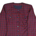 Womens Red Blue Check Button Jacket L Polyester Blend Classic Fit Long Sleeve
